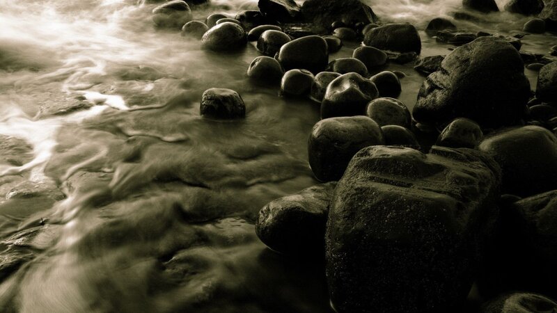 Flowing Water over Rocks — Brown, Serene