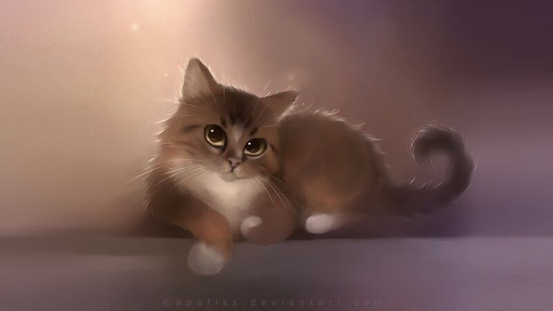 Fluffy Brown Kitten — Calm, Digital Art, Cat