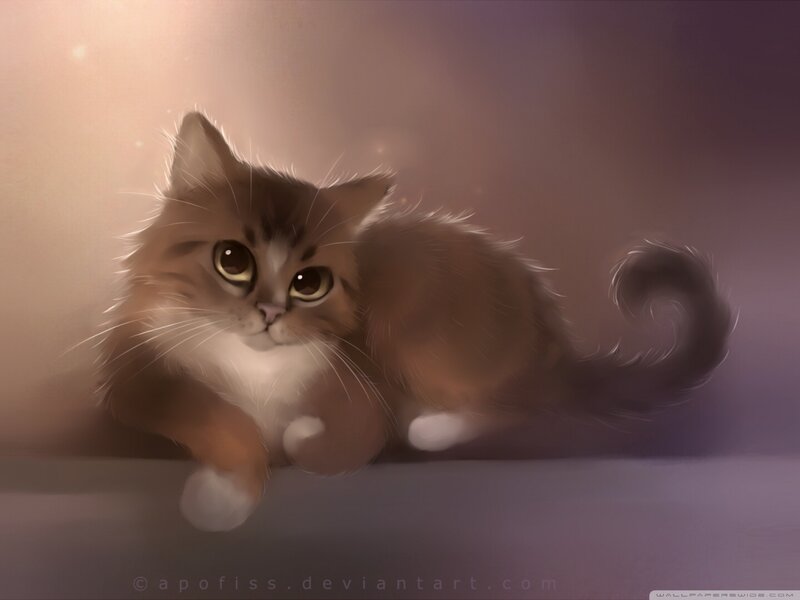 Fluffy Brown Kitten — Calm, Digital Art