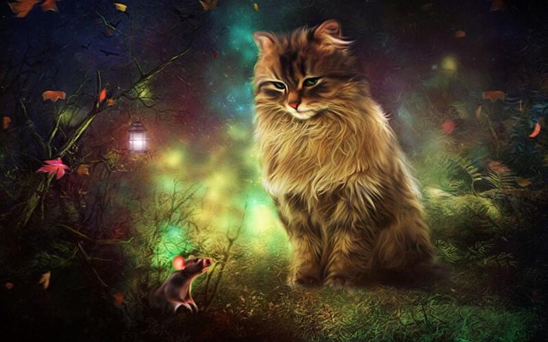 Fluffy Cat and Mouse — Green