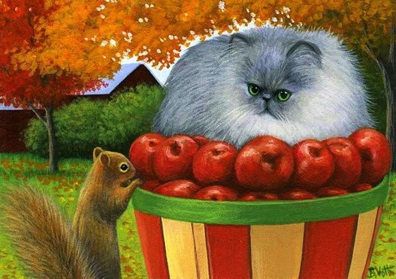 Fluffy Cat in Apple Basket
