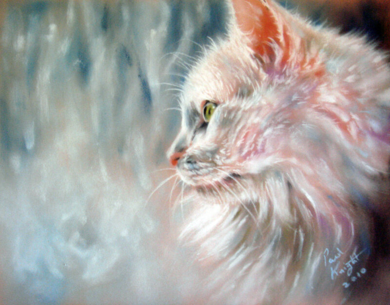 Fluffy Cat in Profile — White