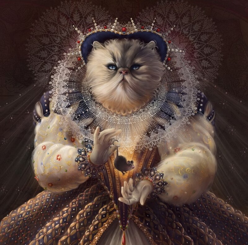 Fluffy Cat in Royal Attire — White