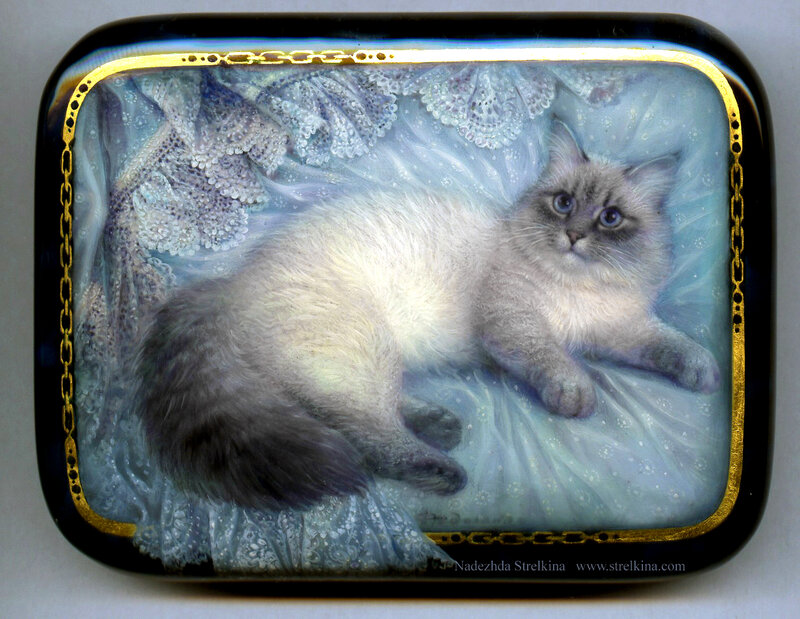 Fluffy Cat on Fabric — Blue, Serene