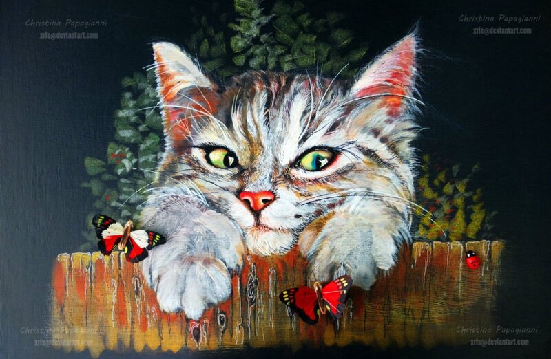 Fluffy Cat on Fence — Gray