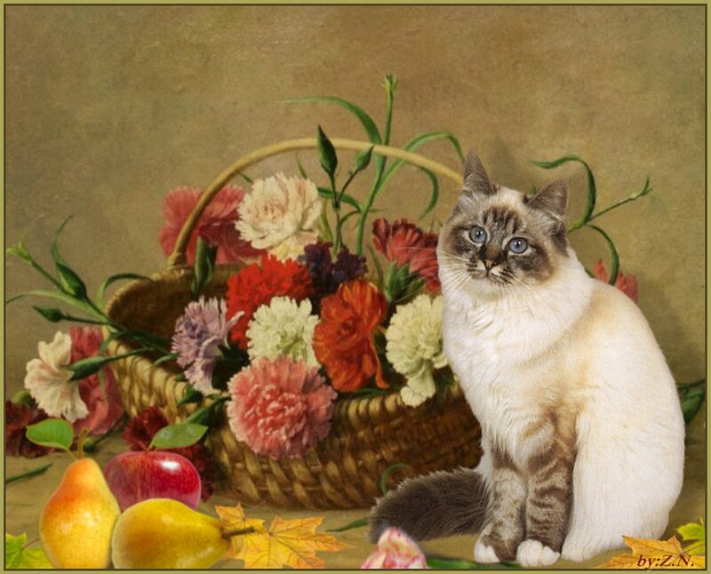 Fluffy Cat with Basket