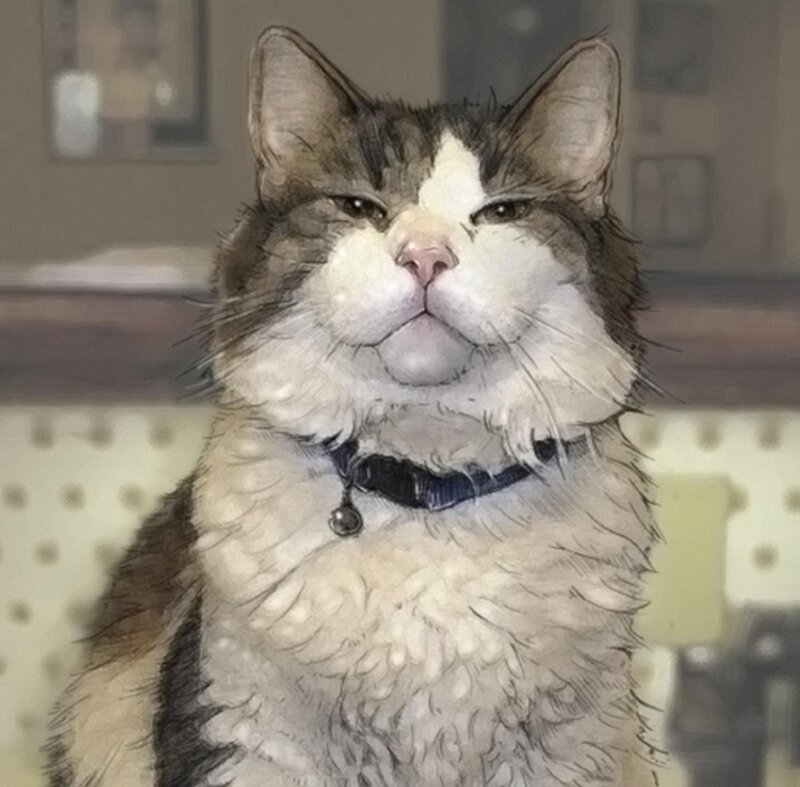 Fluffy Cat with Collar — White