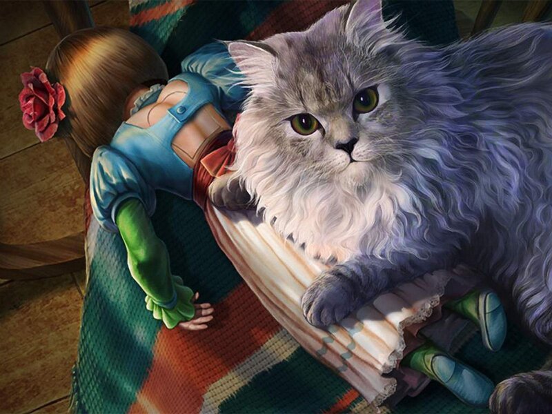Fluffy Cat with Doll