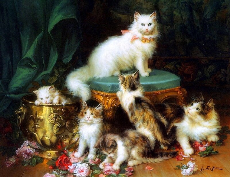 Fluffy Cats on Stool