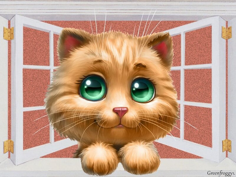 Fluffy Ginger Kitten — Orange, Innocent, Digital Art