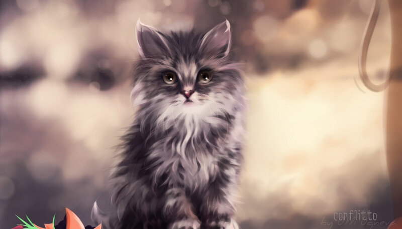 Fluffy Gray Kitten — Calm, Digital Art