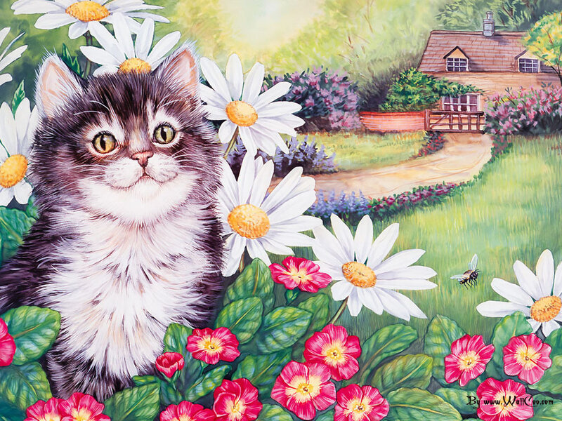 Fluffy Kitten in Flowers