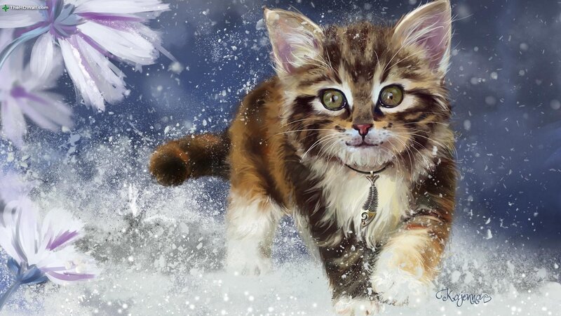 Fluffy Kitten in Snow — Brown