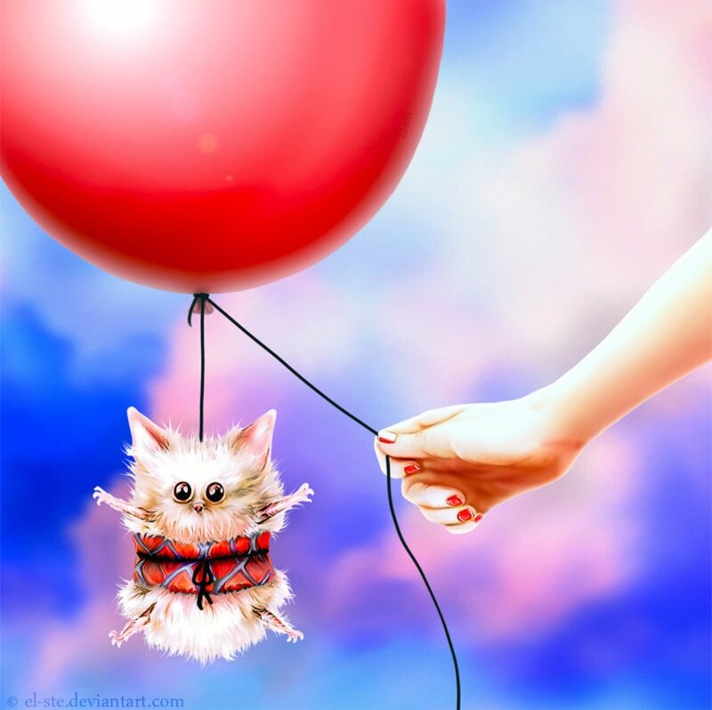 Fluffy Kitten with Balloon