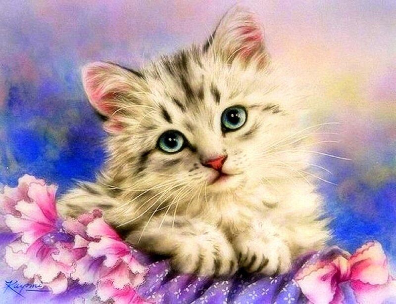 Fluffy Kitten with Blue Eyes — Purple