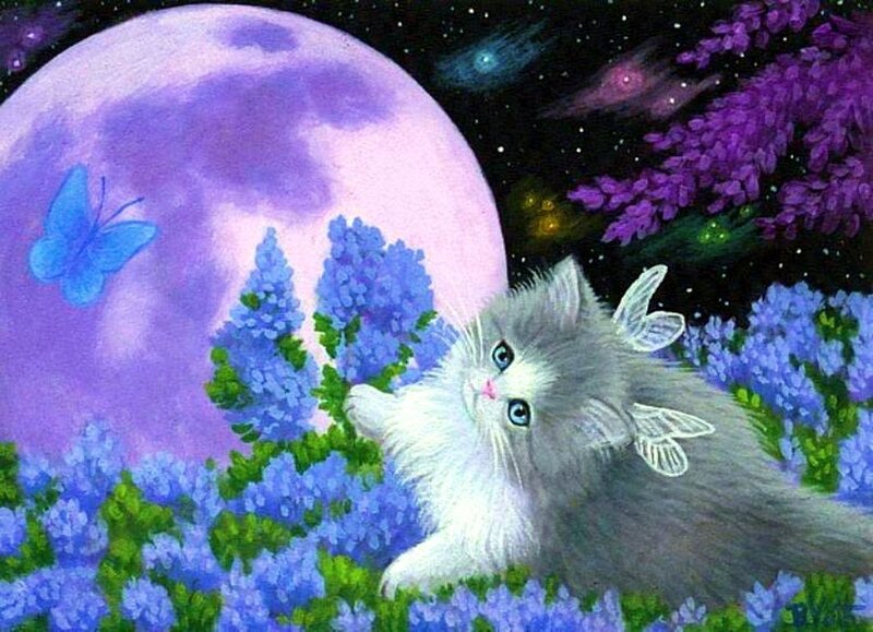 Fluffy Kitten with Wings — Purple