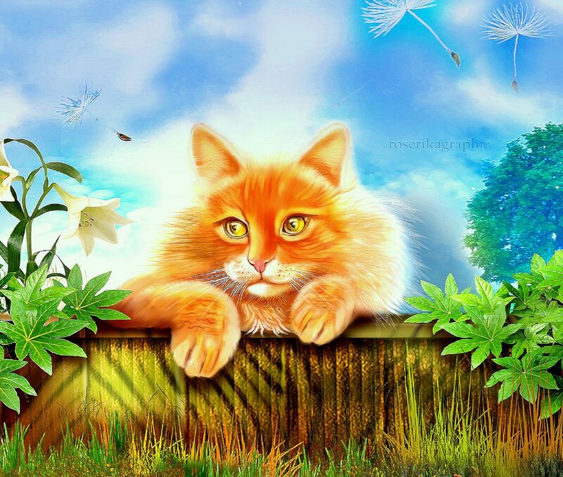 Fluffy Orange Cat — Serene, Afternoon, Digital Art