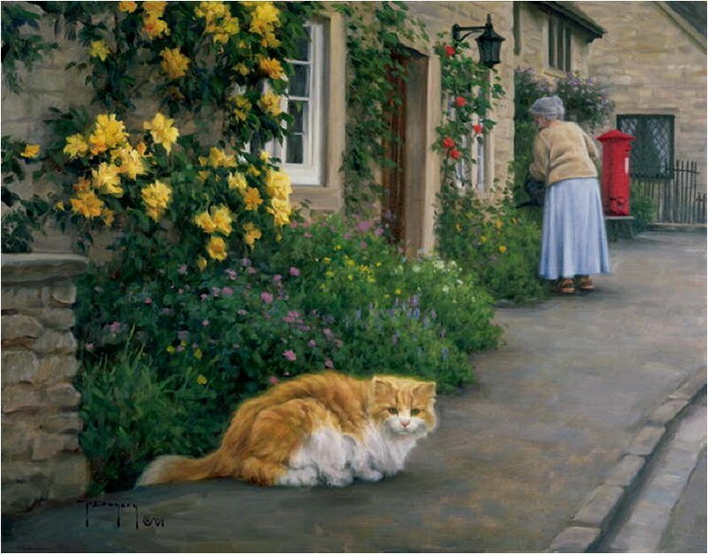 Fluffy Orange Cat — Serene, Afternoon, Painting