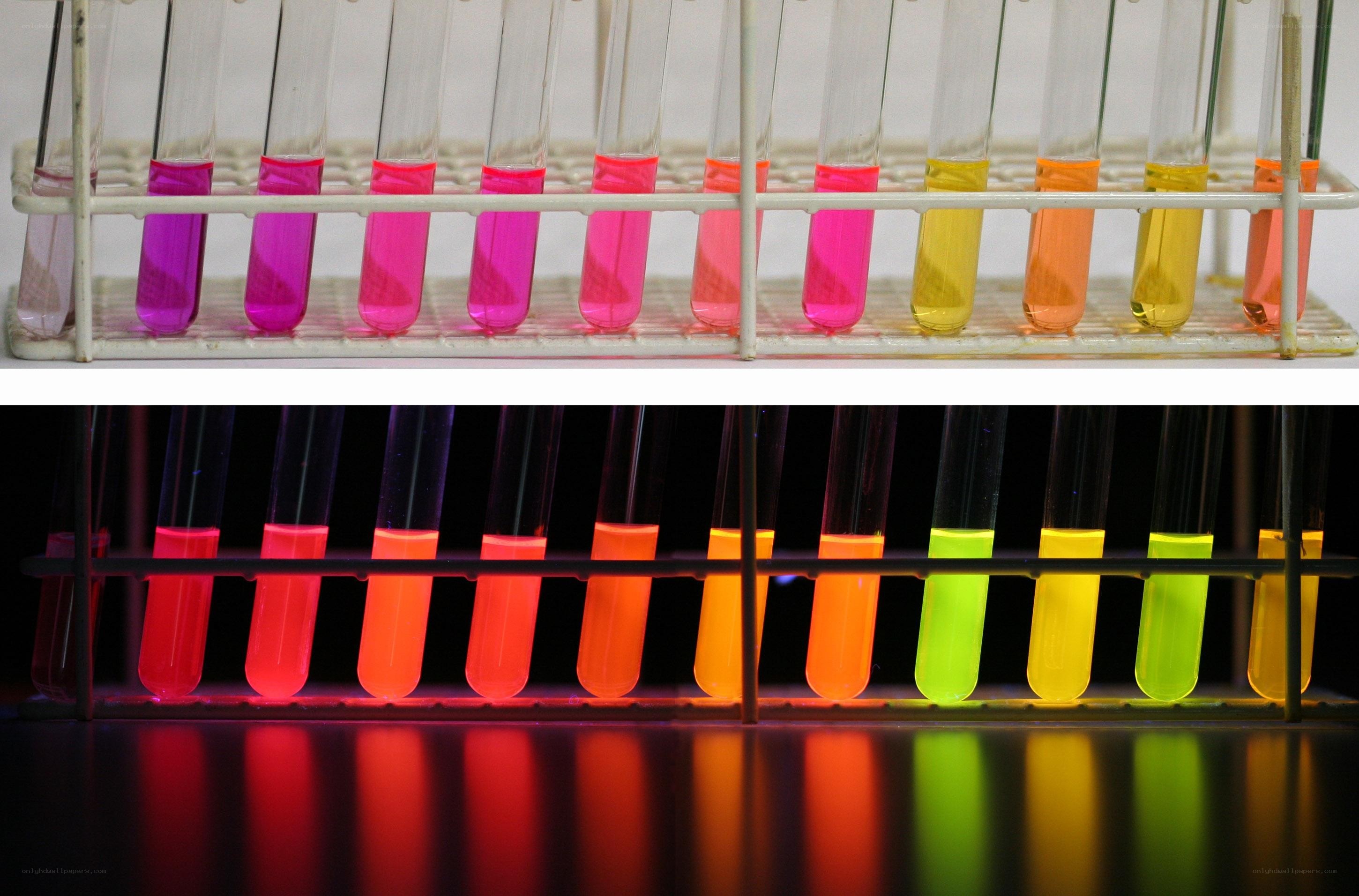Fluorescent test tubes in lab
