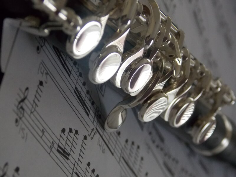 Flute on Sheet Music — Silver