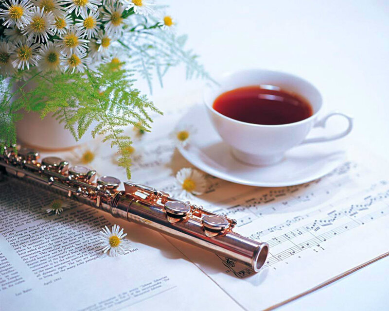 Flute on Sheet Music — White