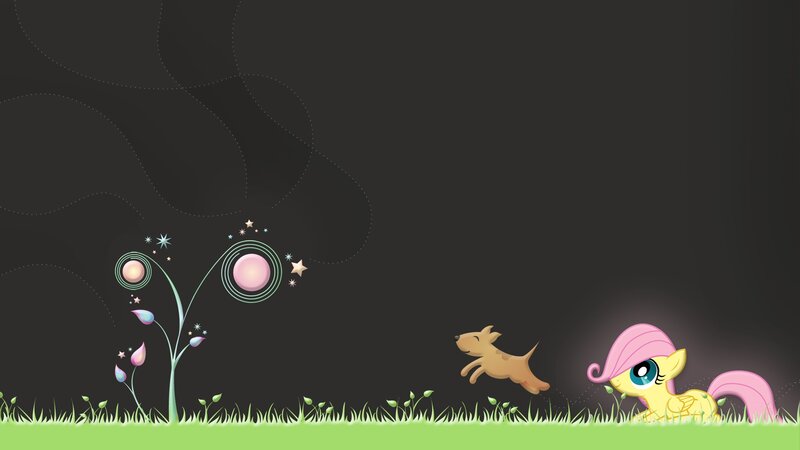 Fluttershy and a puppy in a dreamy field