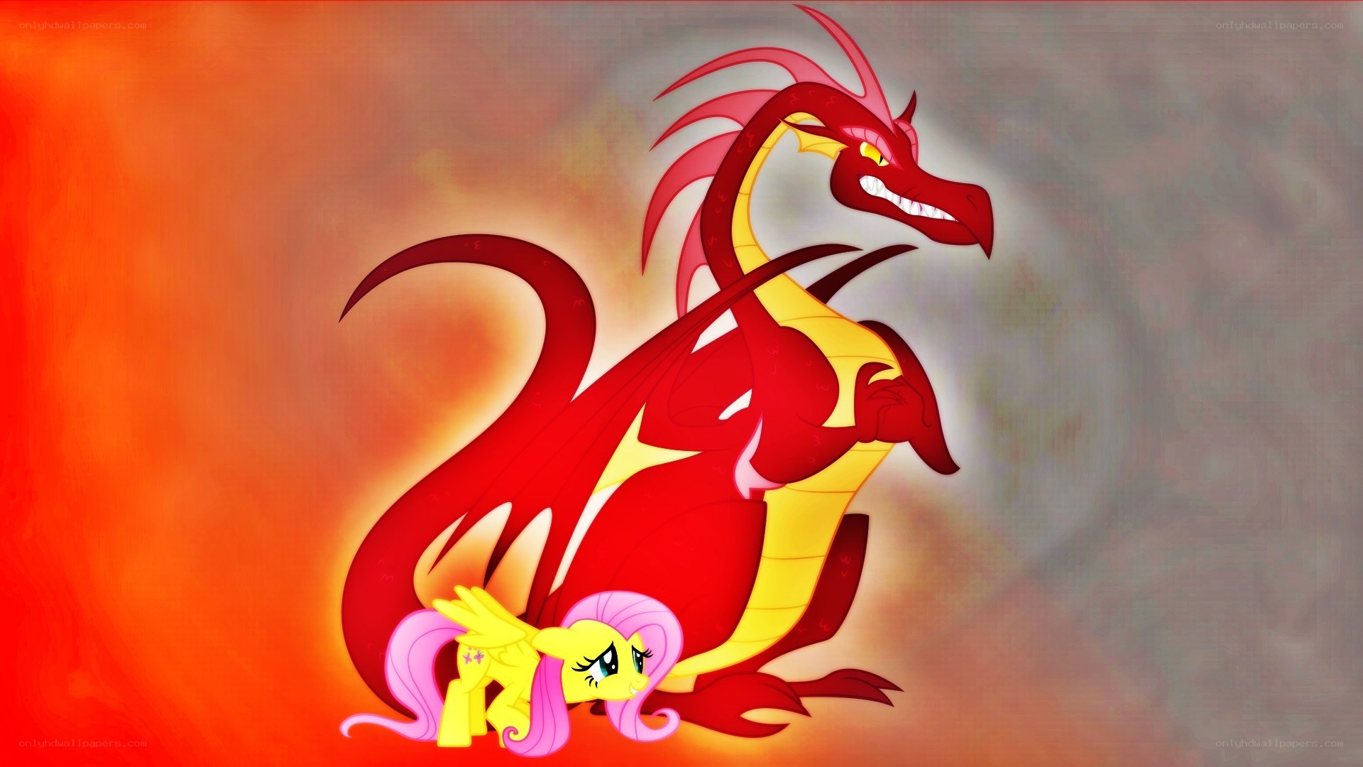 Fluttershy and a red dragon