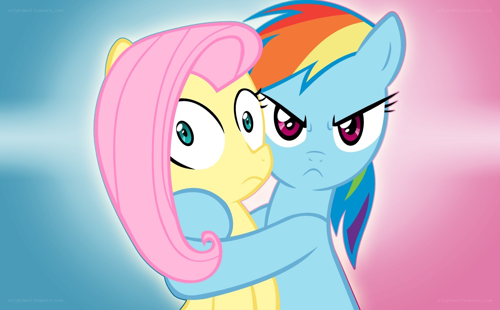 Fluttershy and Rainbow Dash hug