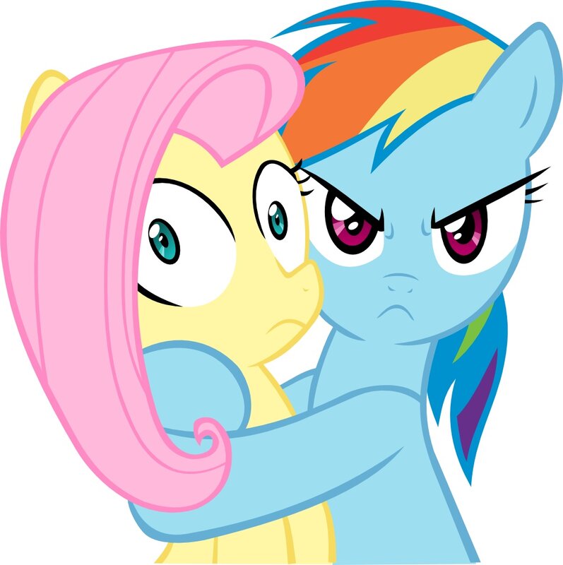 Fluttershy and Rainbow Dash hug