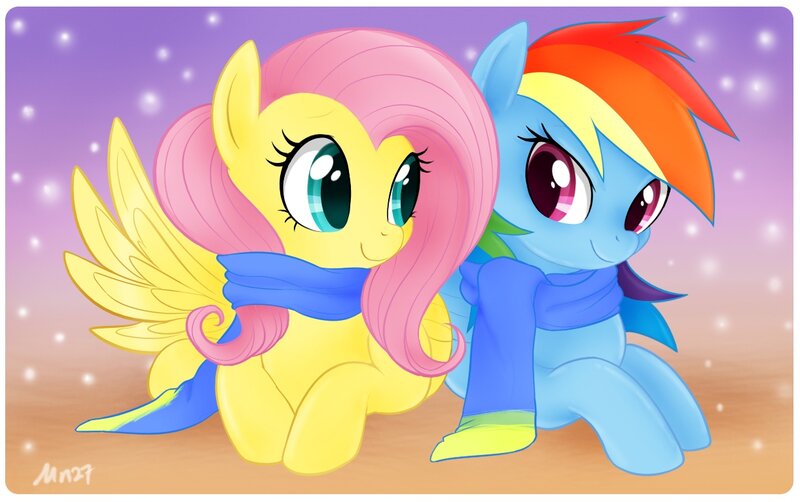 Fluttershy and Rainbow Dash snuggling