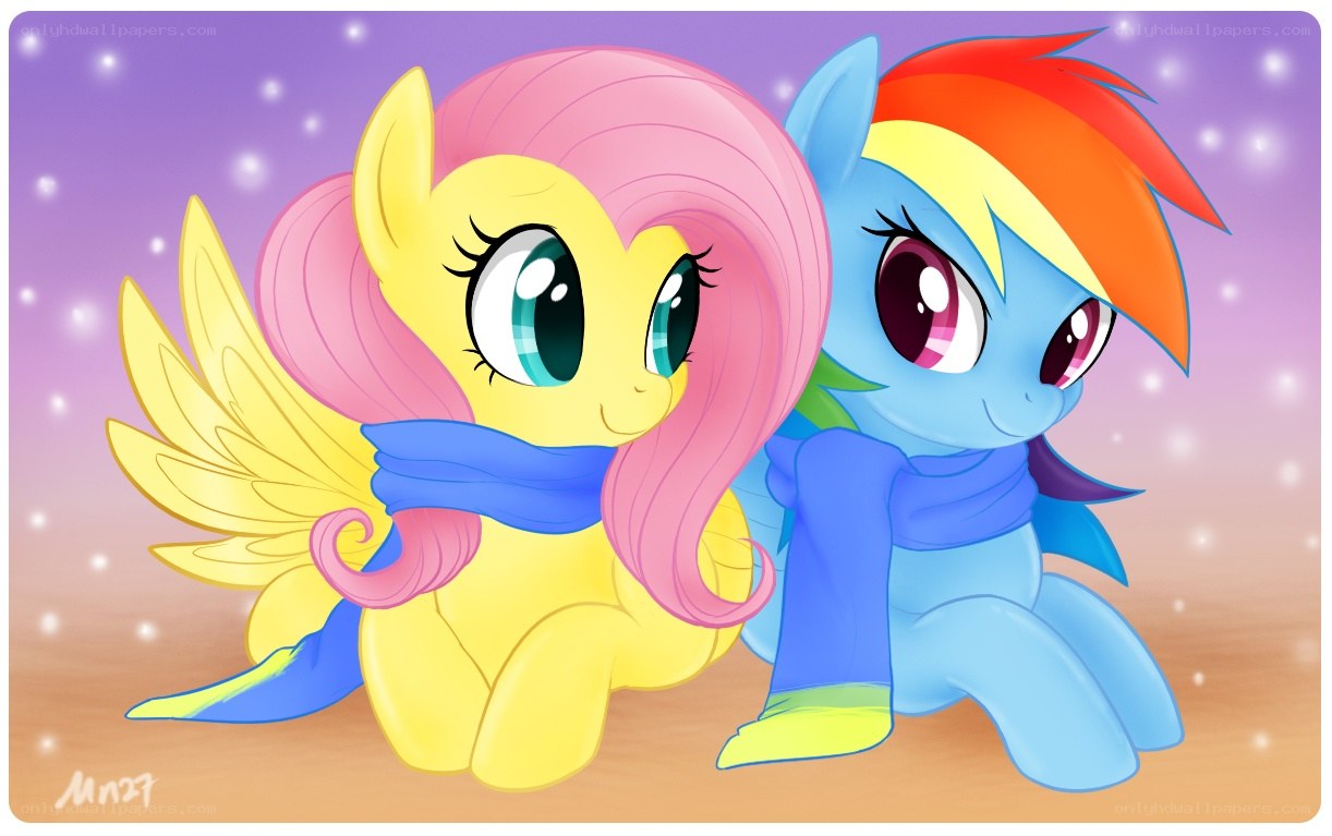 Fluttershy and Rainbow Dash snuggling