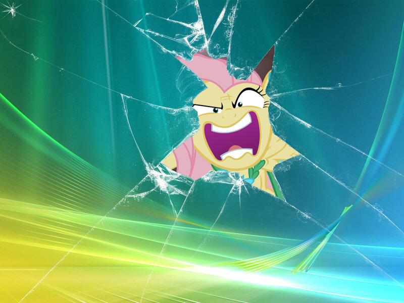 Fluttershy breaking through glass