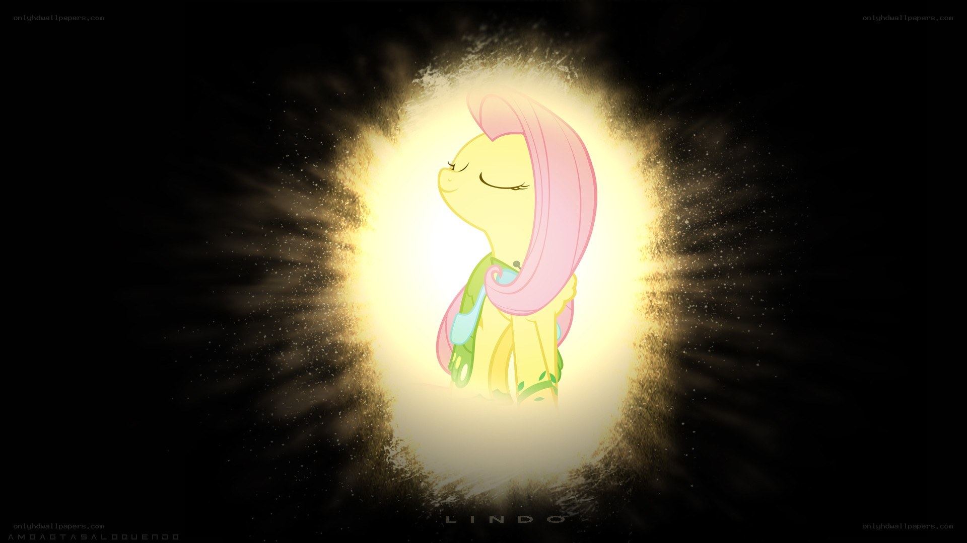 Fluttershy glowing in light