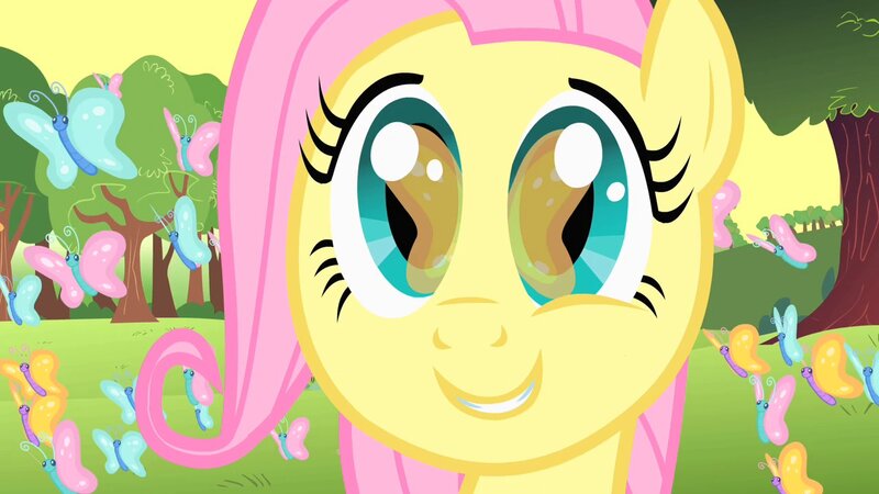 Fluttershy in a butterfly field