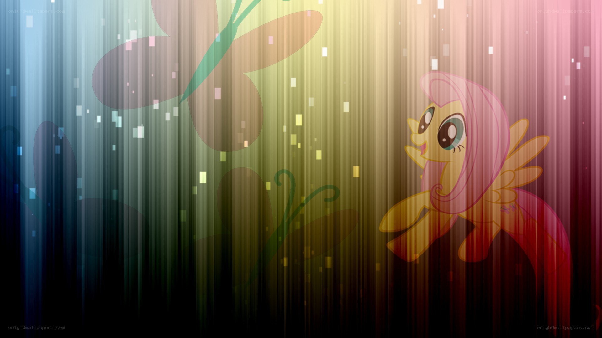 Fluttershy in a colorful background