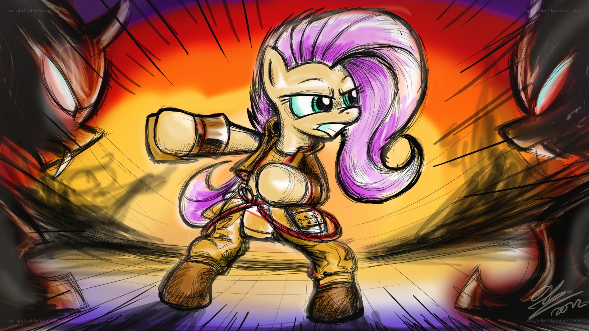 Fluttershy in a fighting stance