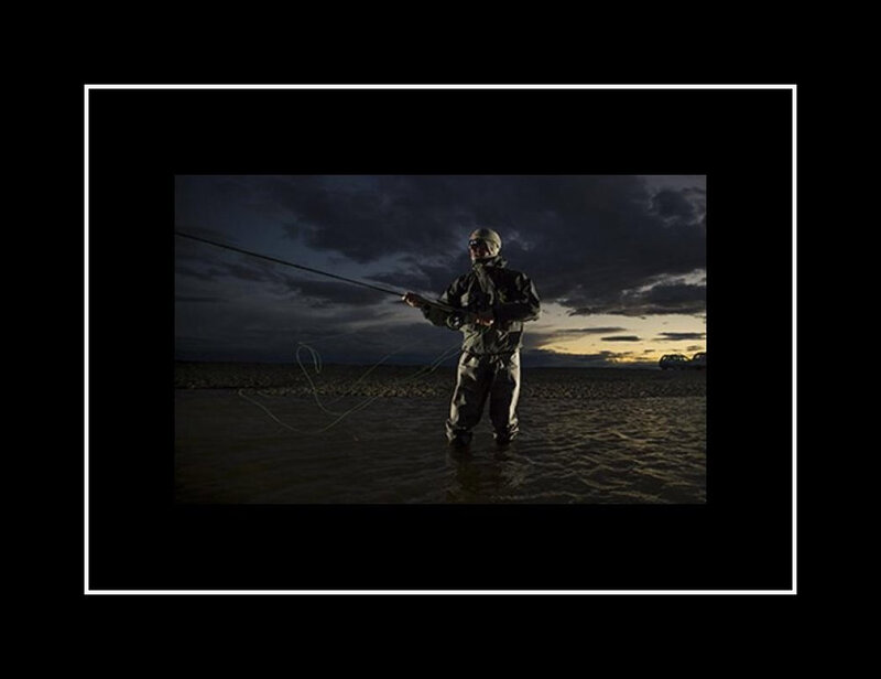 Fly Fisherman in River — Black