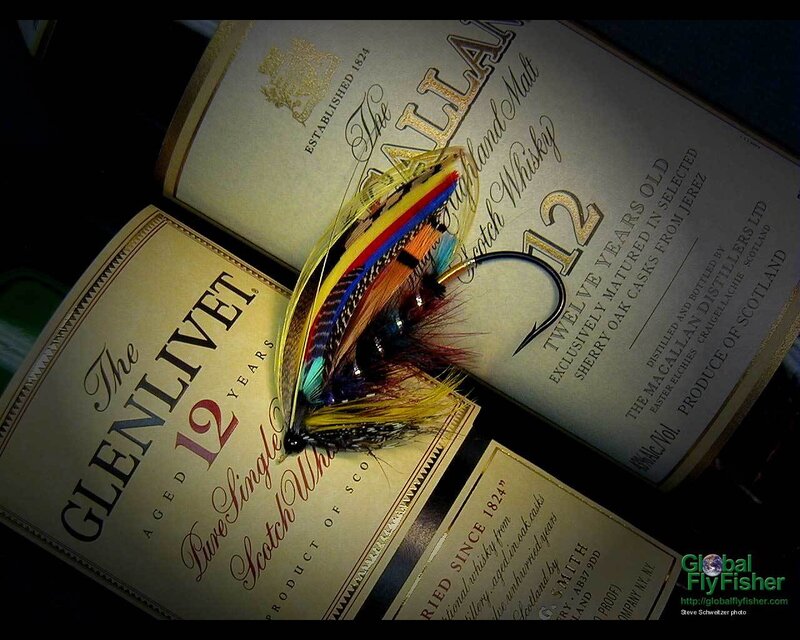 fly fishing lure on whisky labels