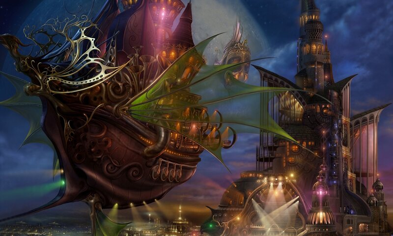 Flying Airship City — Purple