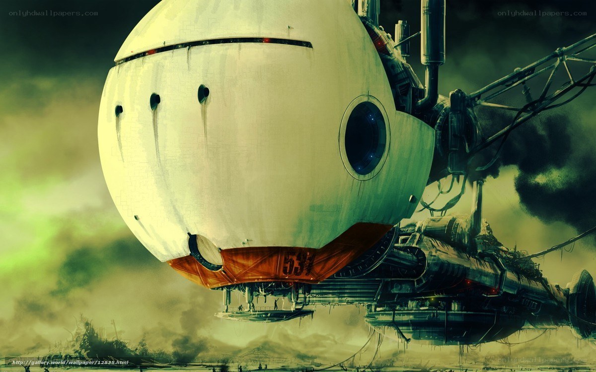 flying airship in a toxic sky