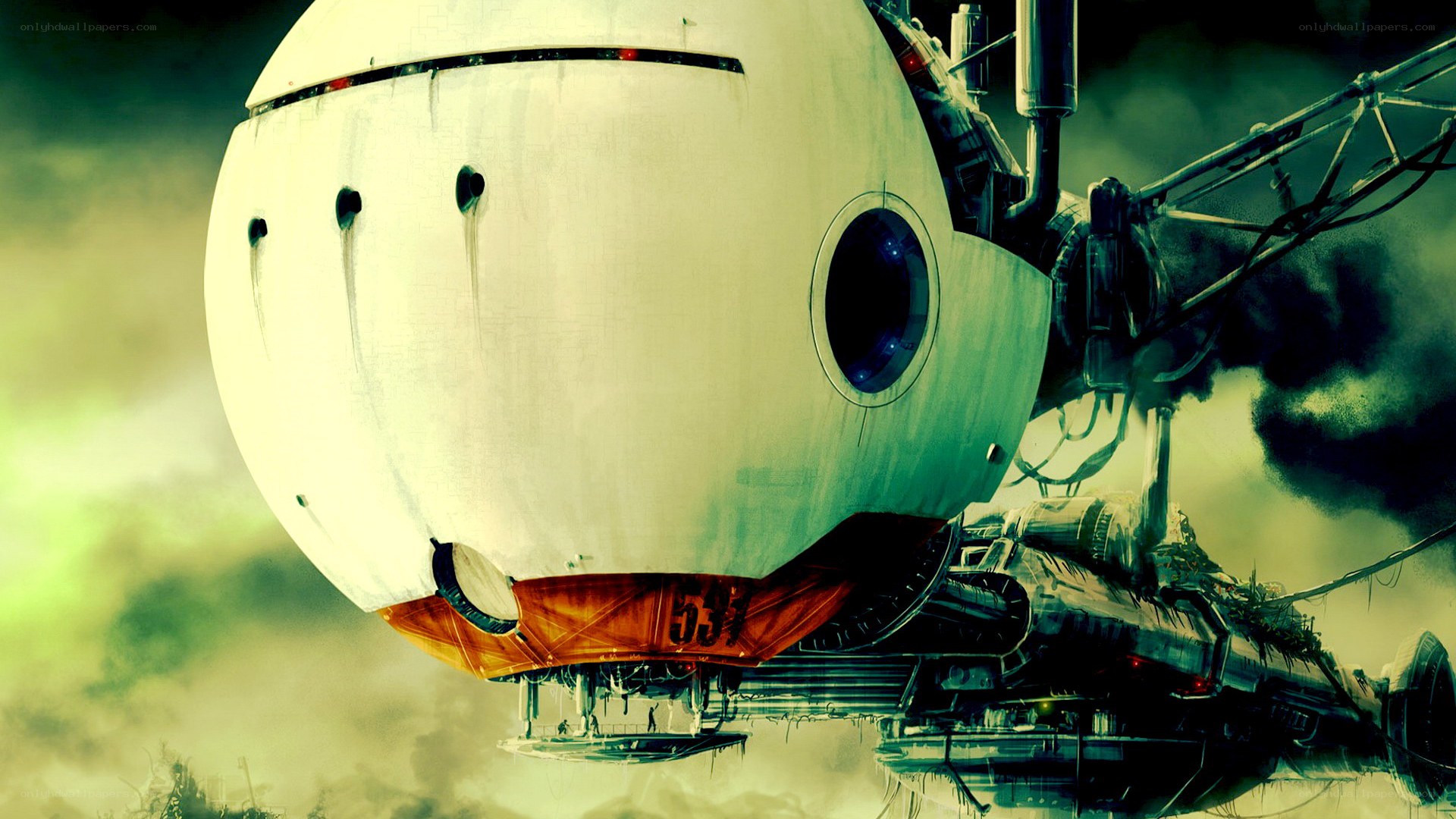flying airship in cloudy sky