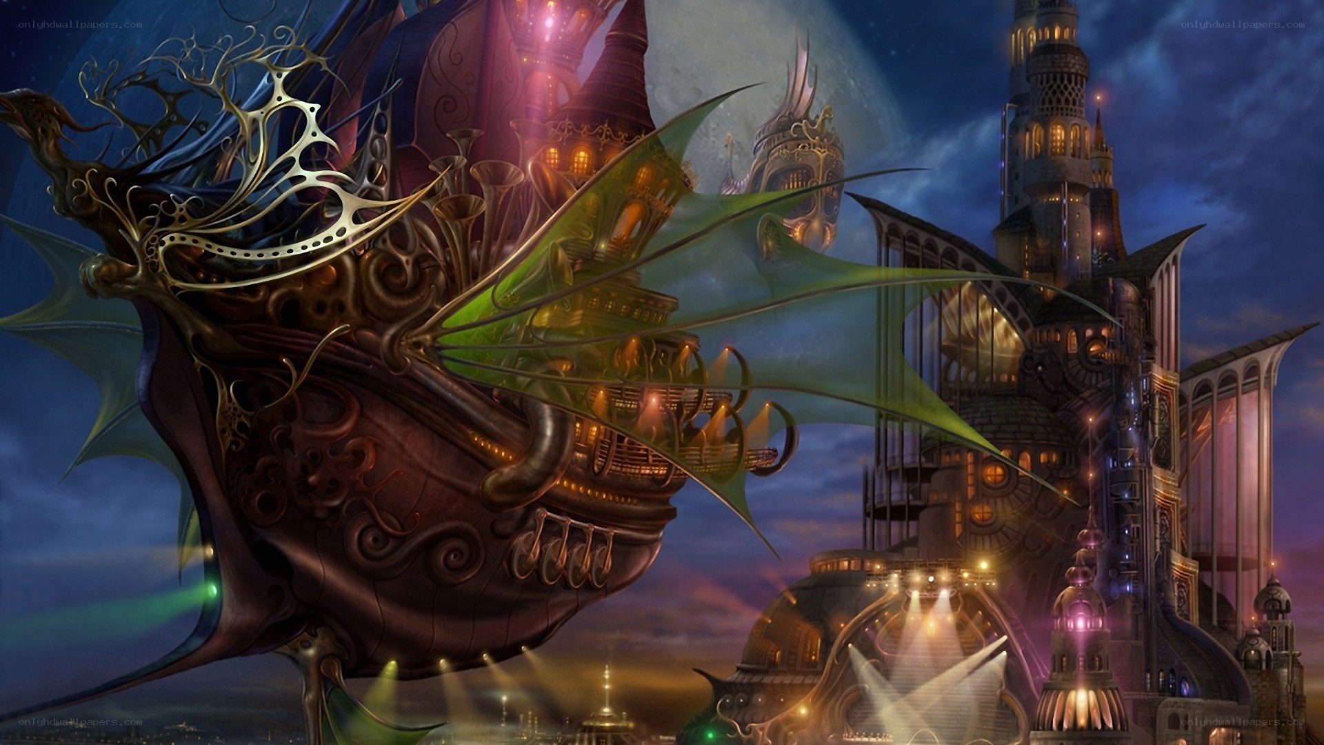 flying airship near castle