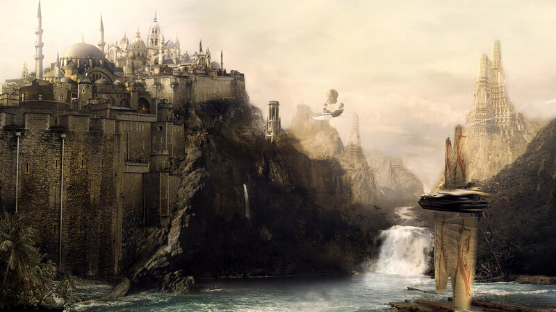 Flying Airship over Castle