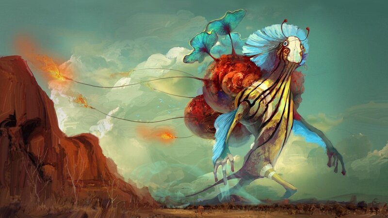Flying Alien Creature — Teal, Dramatic