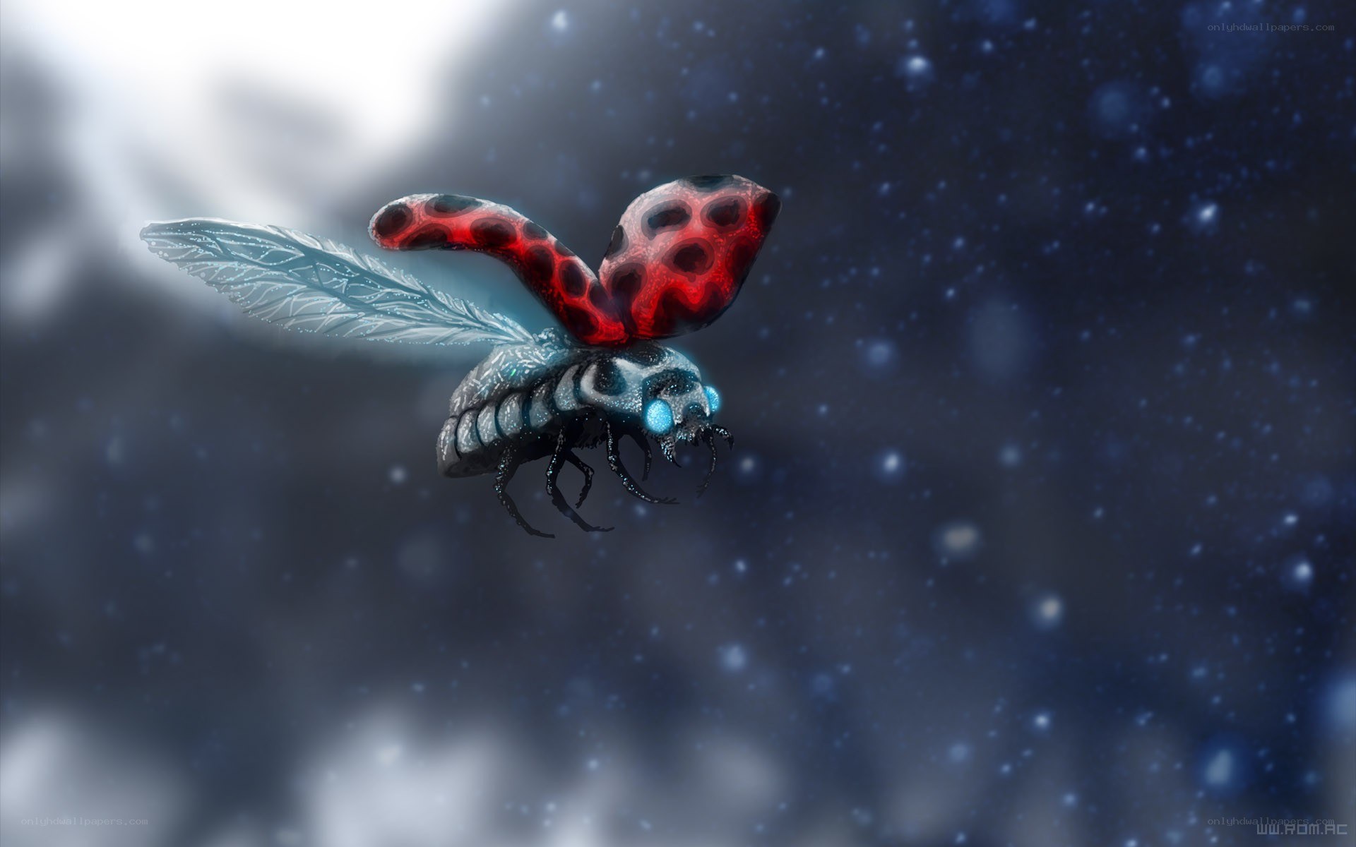 flying alien insect with red wings