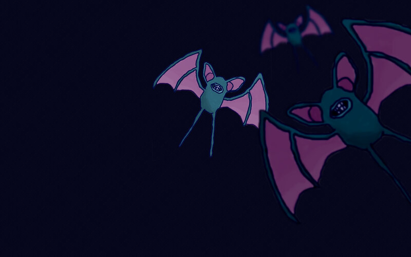 flying bats in dark sky