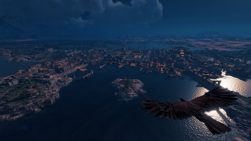 Flying Bird over City — Blue