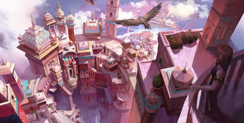 Flying Bird over City