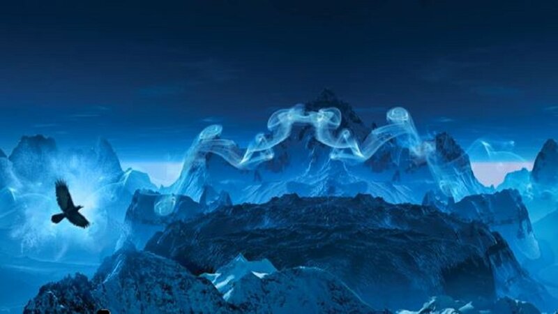 Flying Bird over Mountains — Blue