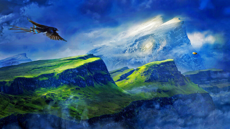 Flying Bird over Mountains